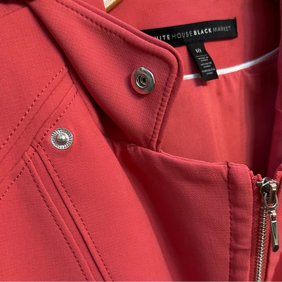 White House Black Market Women's‎ Deep Coral Moto Jacket Size 10 Lace Accents - Picture 5 of 11